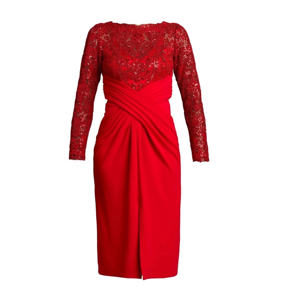 Tadashi Shoji Red Lace Long Sleeve Dress